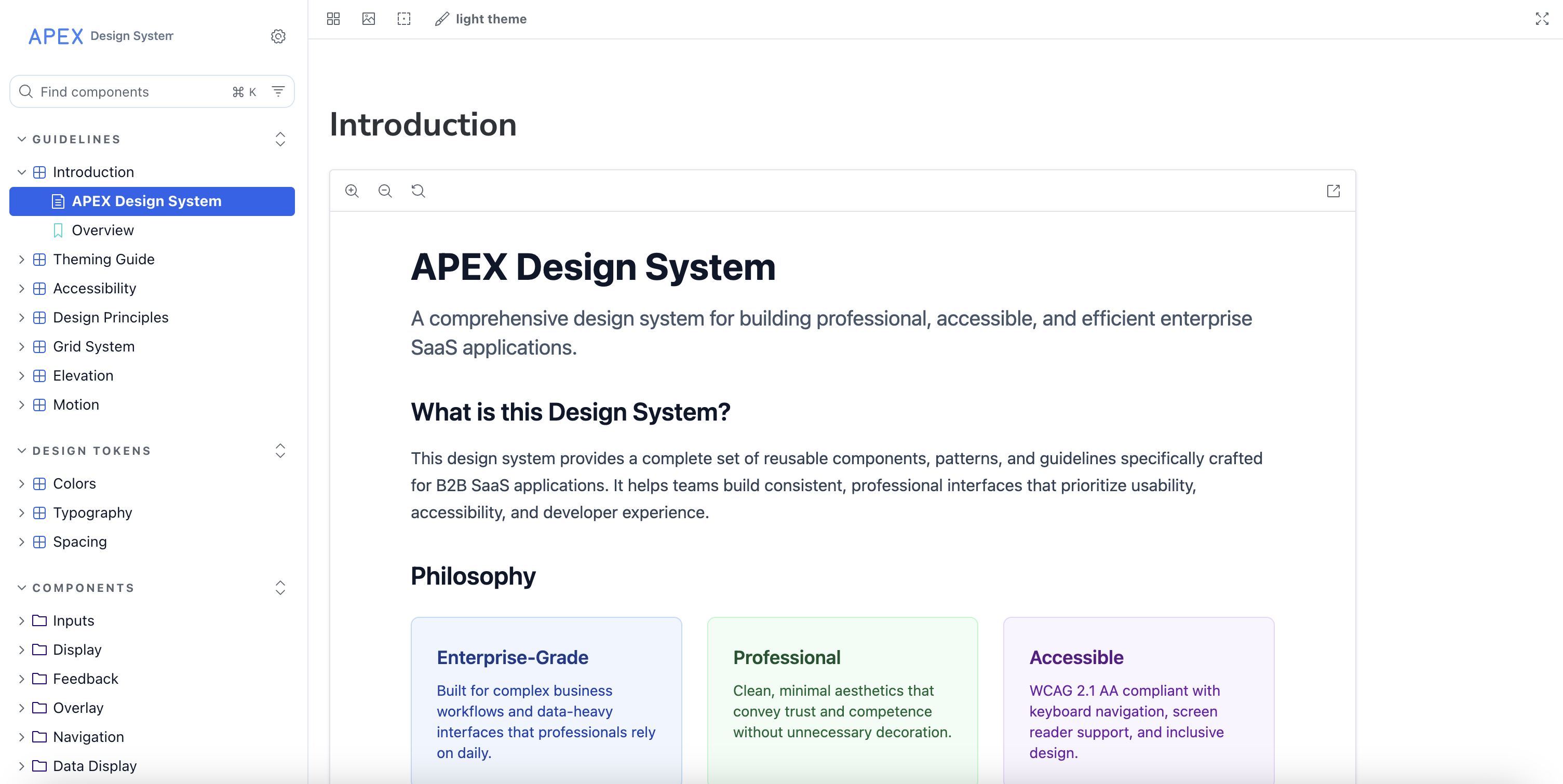 APEX Design System - Storybook Interface